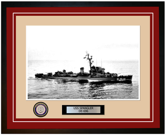 USS Spangler DE-696 Framed Navy Ship Photo Burgundy