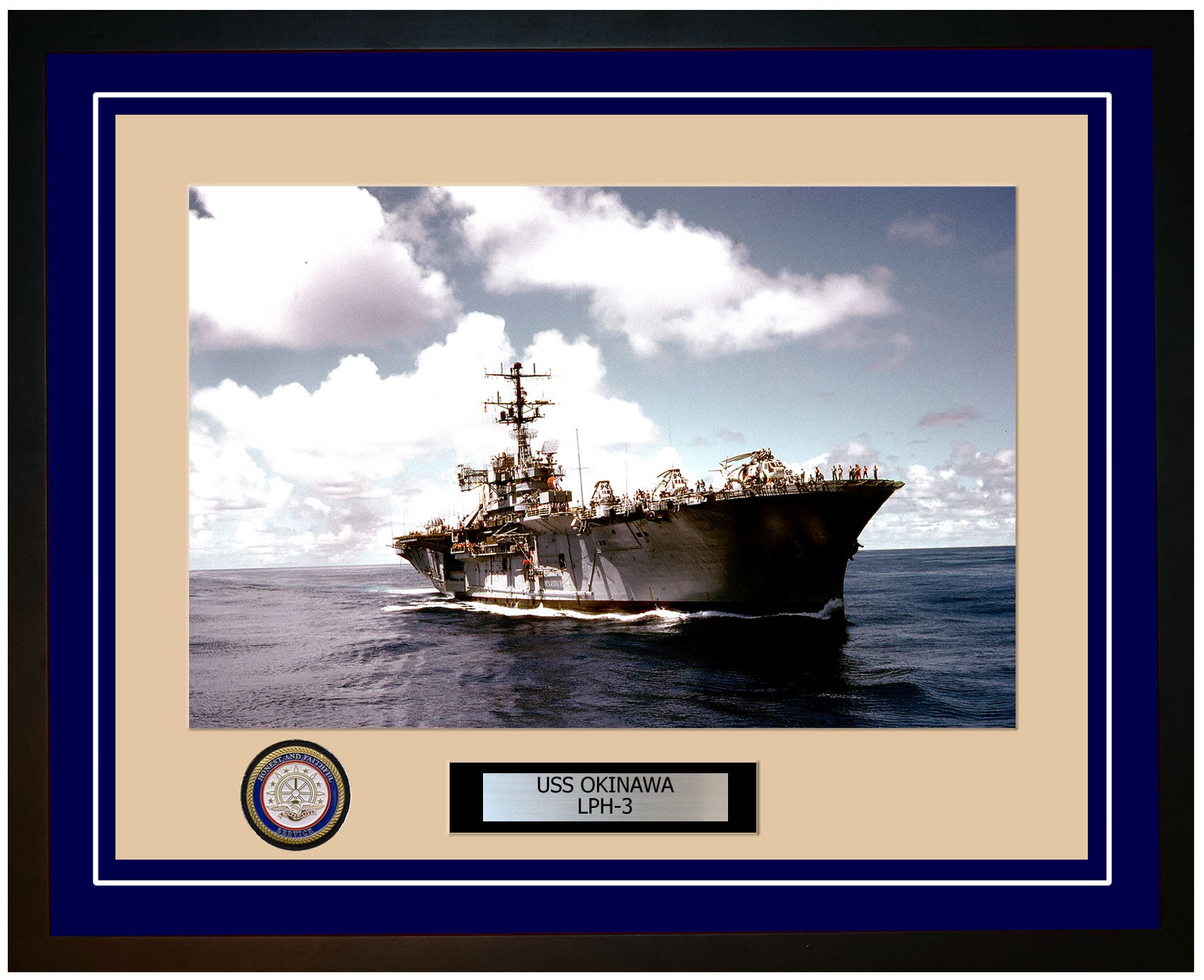 USS Okinawa LPH-3 Framed Navy Ship Photo Blue