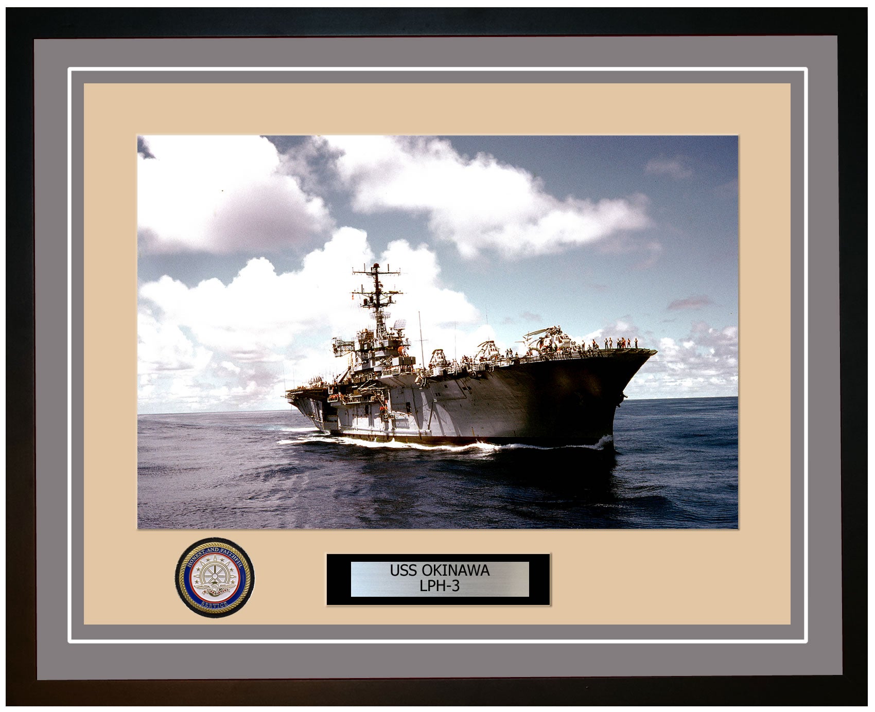USS Okinawa LPH-3 Framed Navy Ship Photo Grey