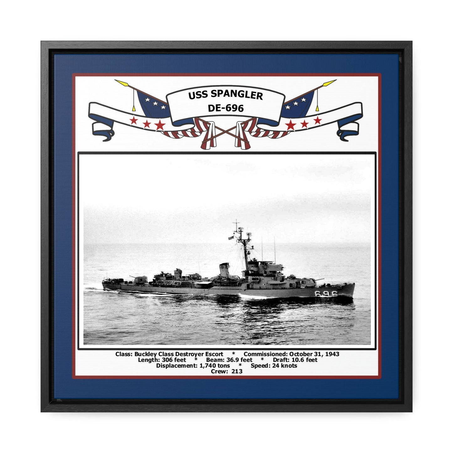 USS Spangler DE-696 Navy Floating Frame Photo Front View