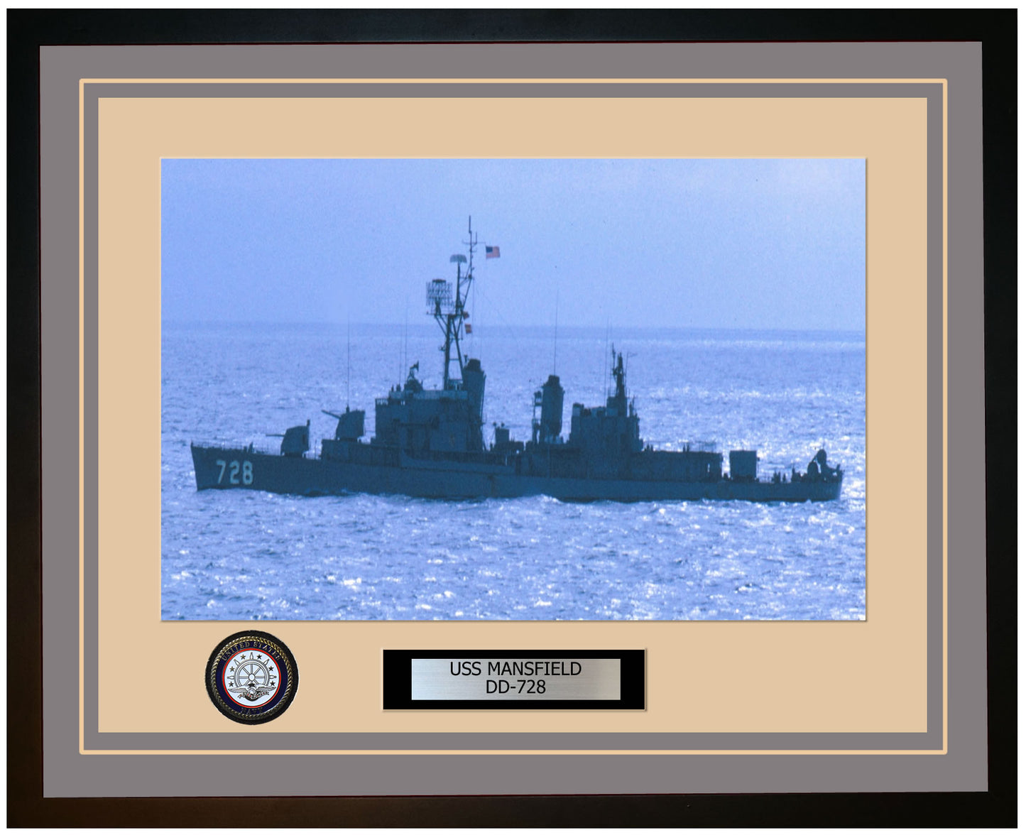 USS MANSFIELD DD-728 Framed Navy Ship Photo Grey