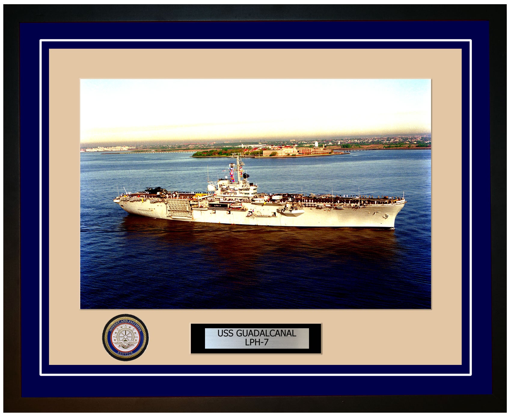 USS Guadalcanal LPH-7 Framed Navy Ship Photo Blue