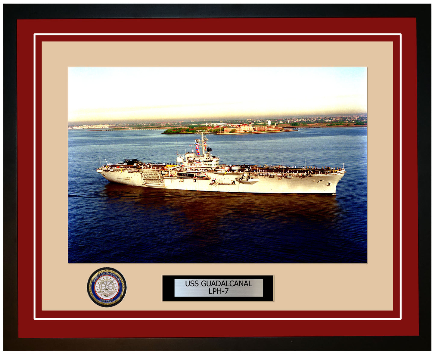 USS Guadalcanal LPH-7 Framed Navy Ship Photo Burgundy