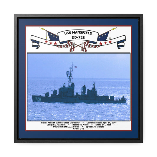 USS Mansfield DD-728 Navy Floating Frame Photo Front View