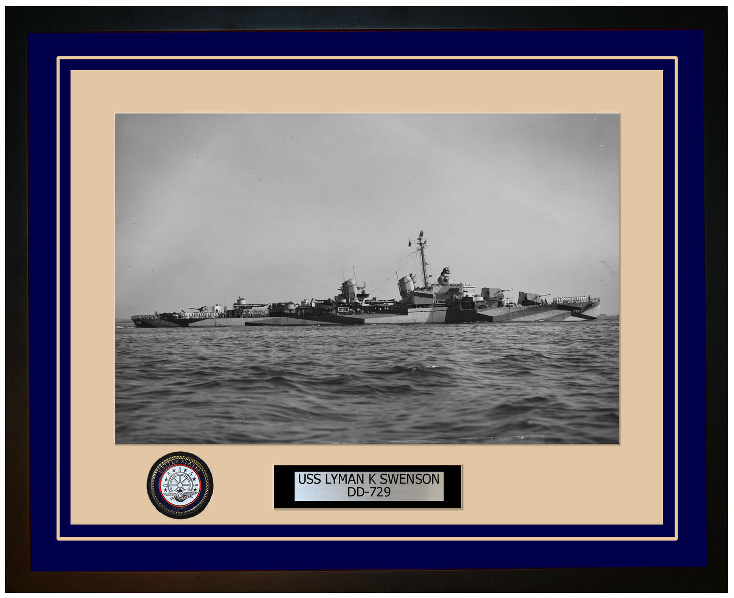USS LYMAN K SWENSON DD-729 Framed Navy Ship Photo Blue