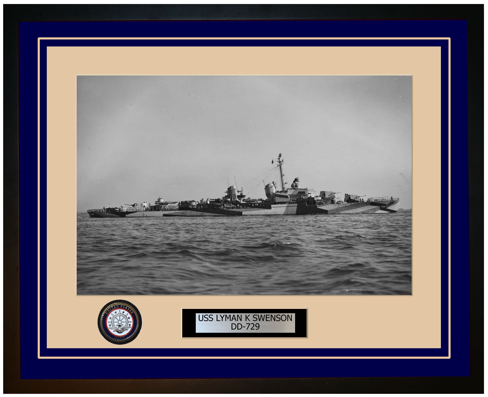 USS LYMAN K SWENSON DD-729 Framed Navy Ship Photo Blue