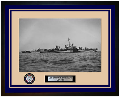 USS LYMAN K SWENSON DD-729 Framed Navy Ship Photo Blue