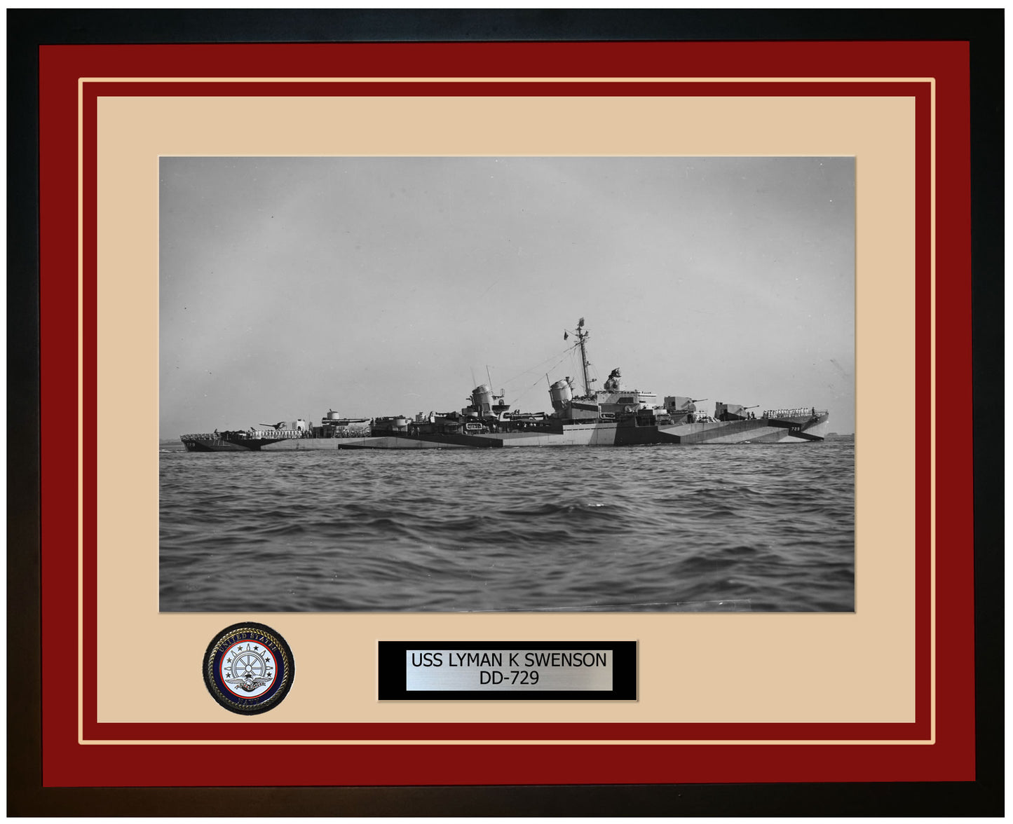 USS LYMAN K SWENSON DD-729 Framed Navy Ship Photo Burgundy