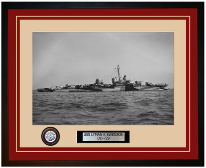 USS LYMAN K SWENSON DD-729 Framed Navy Ship Photo Burgundy