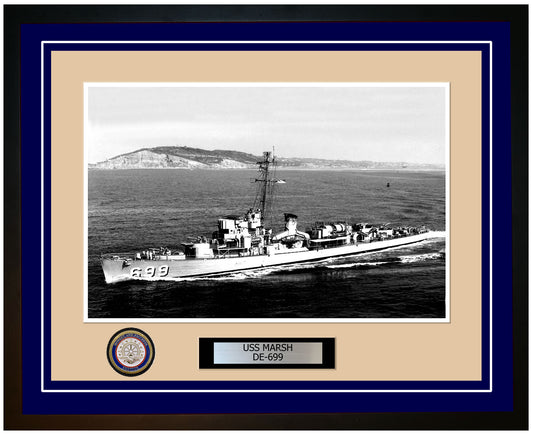 USS Marsh DE-699 Framed Navy Ship Photo Blue
