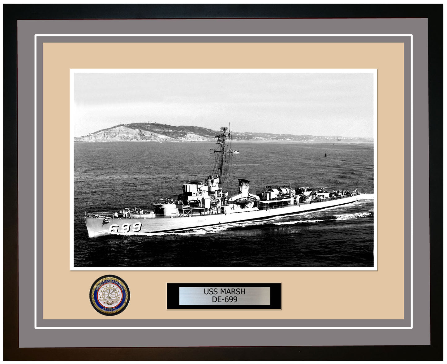 USS Marsh DE-699 Framed Navy Ship Photo Grey