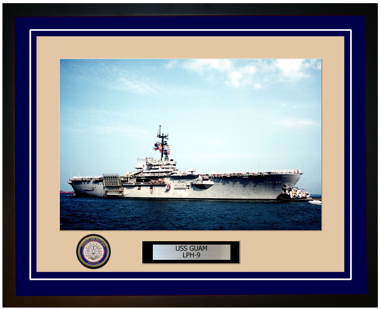 USS Guam LPH-9 Framed Navy Ship Photo Blue