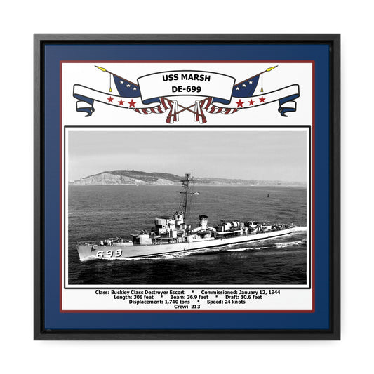 USS Marsh DE-699 Navy Floating Frame Photo Front View