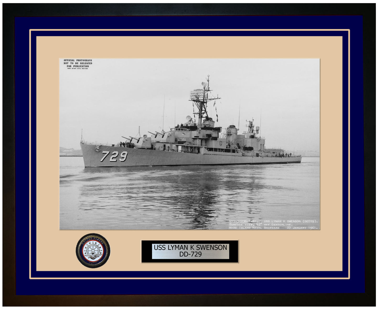 USS LYMAN K SWENSON DD-729 Framed Navy Ship Photo Blue