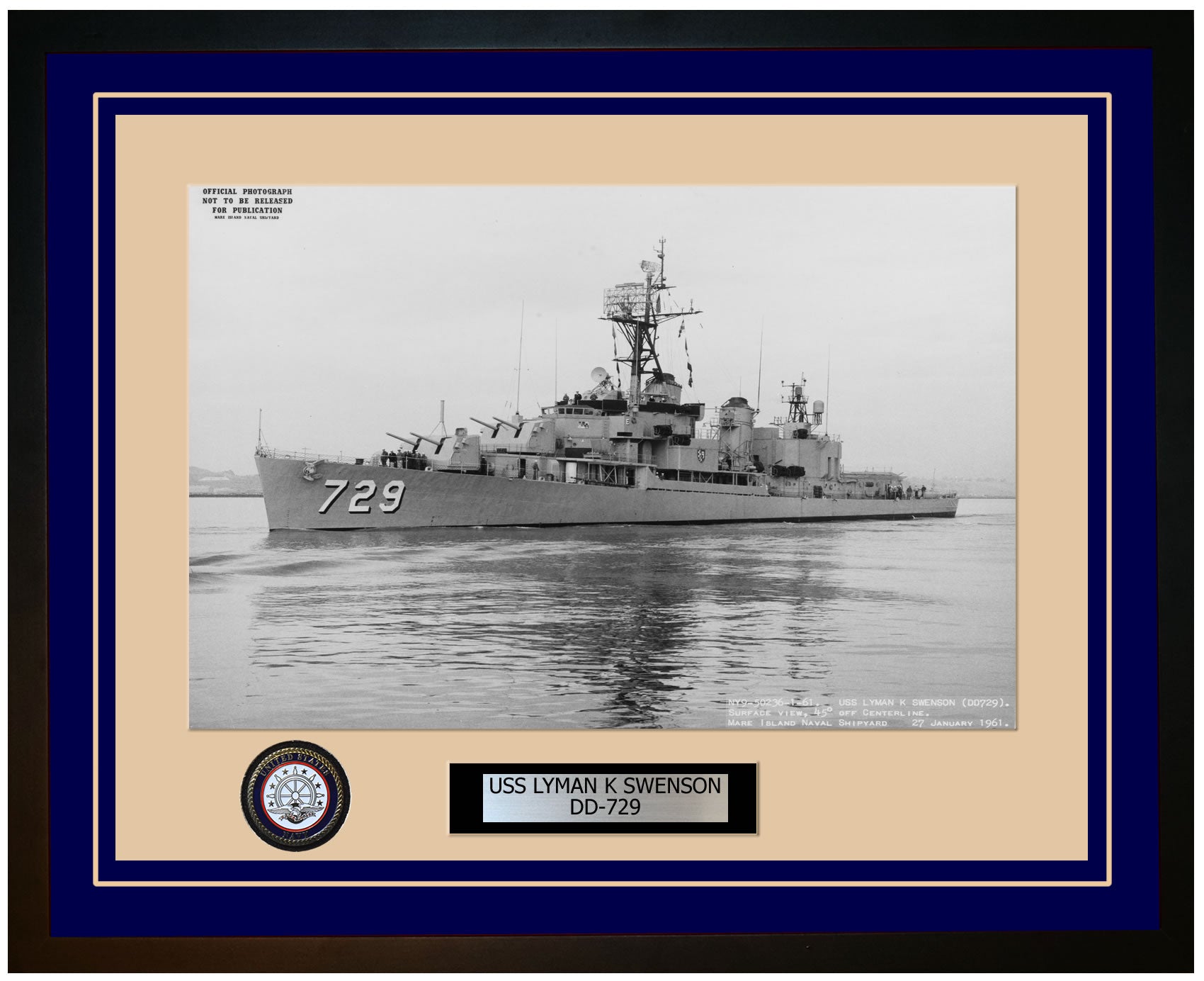 USS LYMAN K SWENSON DD-729 Framed Navy Ship Photo Blue