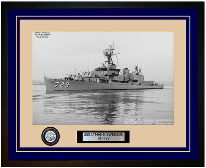 USS LYMAN K SWENSON DD-729 Framed Navy Ship Photo Blue