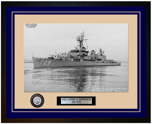 USS LYMAN K SWENSON DD-729 Framed Navy Ship Photo Blue