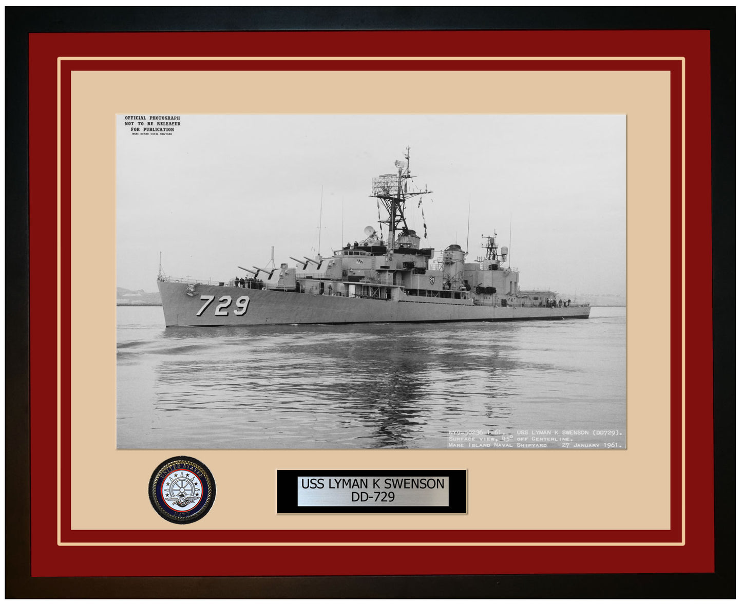 USS LYMAN K SWENSON DD-729 Framed Navy Ship Photo Burgundy
