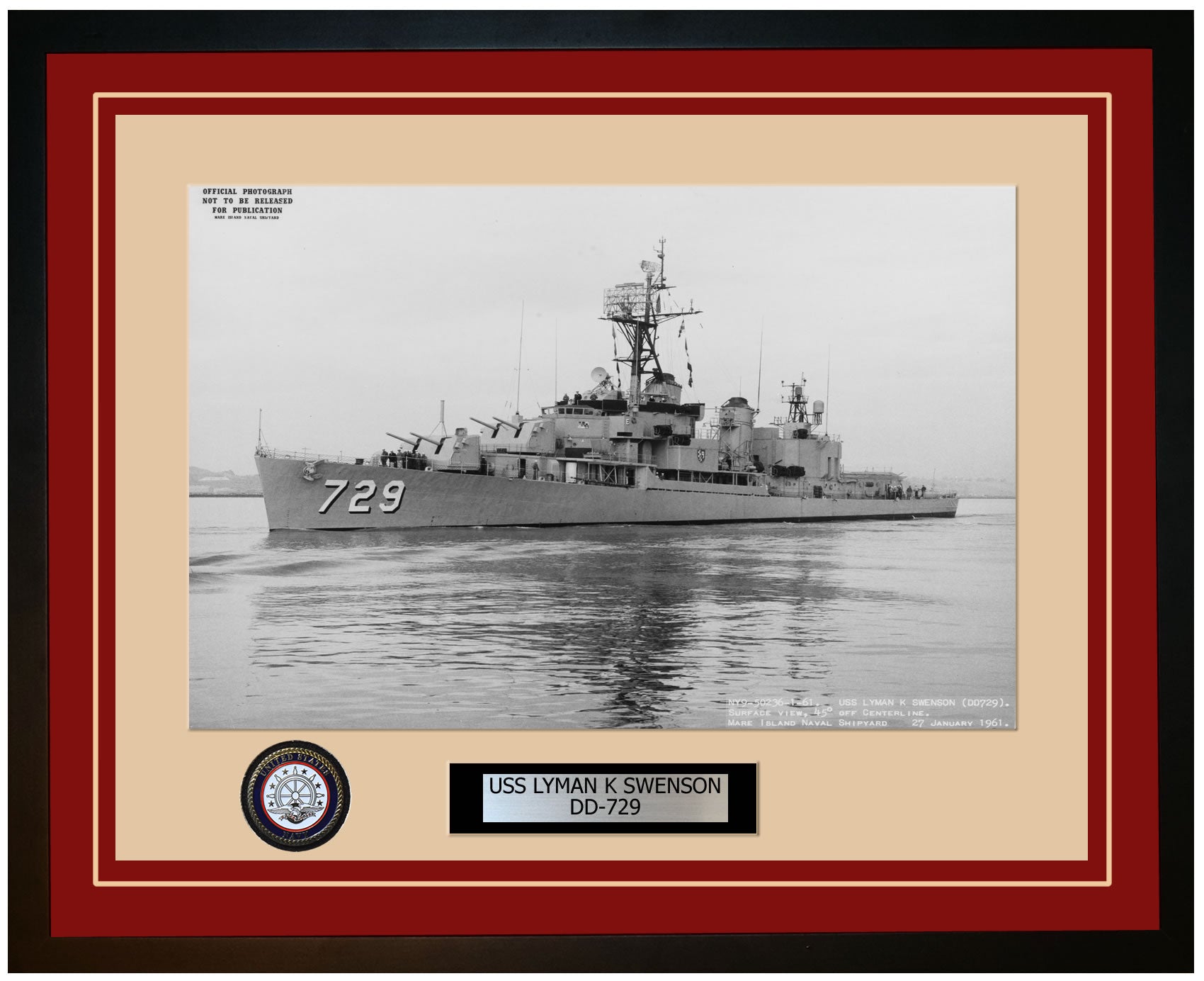 USS LYMAN K SWENSON DD-729 Framed Navy Ship Photo Burgundy