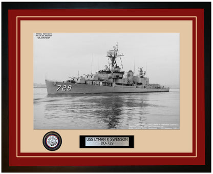 USS LYMAN K SWENSON DD-729 Framed Navy Ship Photo Burgundy
