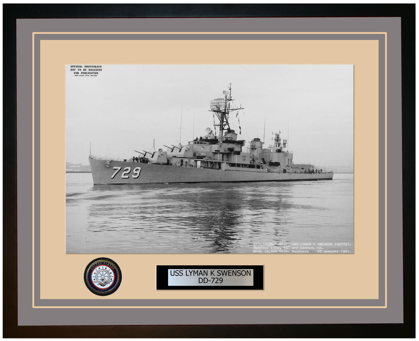 USS LYMAN K SWENSON DD-729 Framed Navy Ship Photo Grey