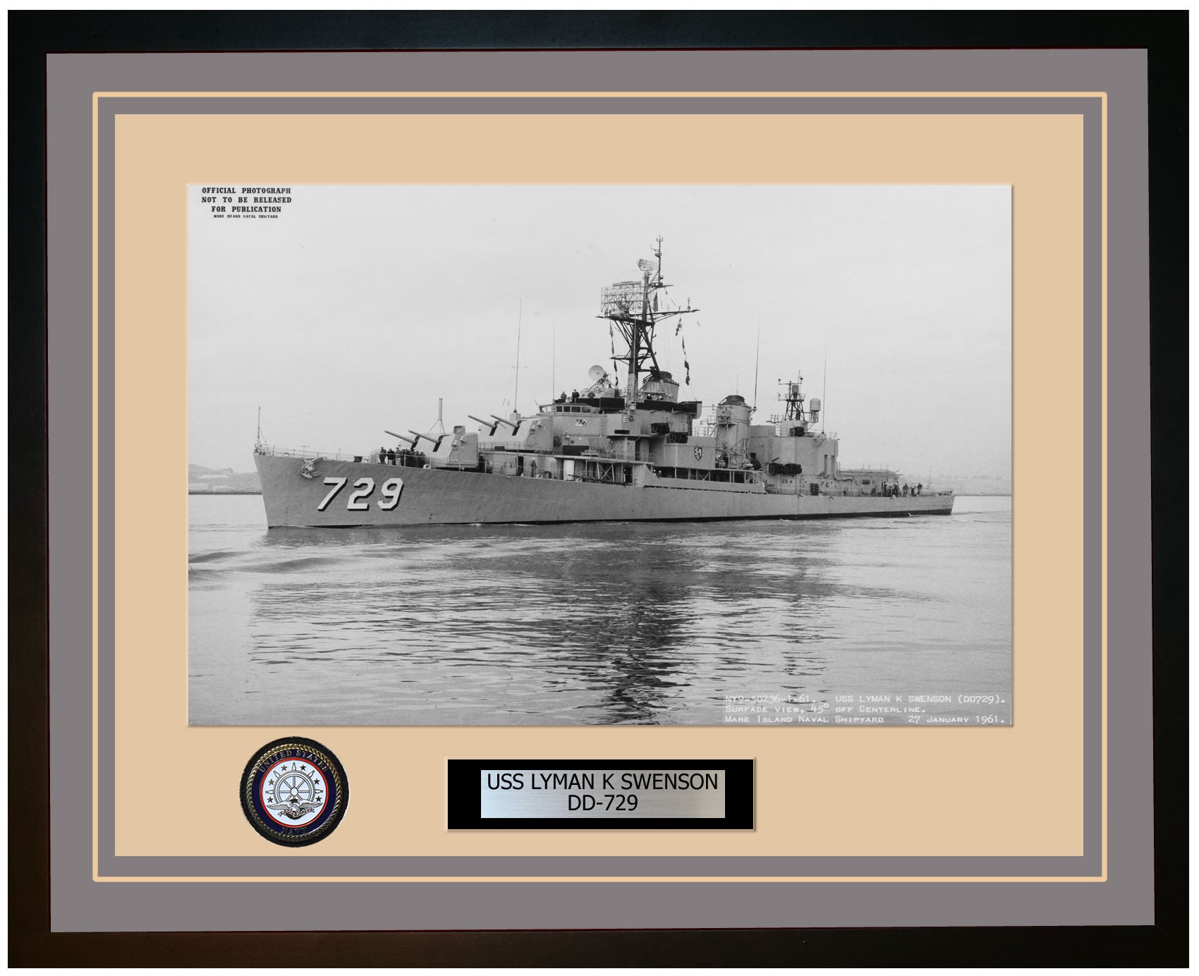 USS LYMAN K SWENSON DD-729 Framed Navy Ship Photo Grey