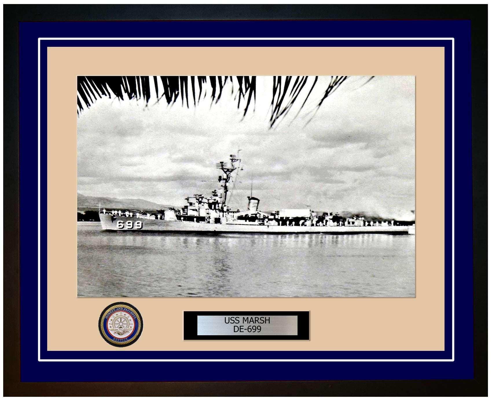 USS Marsh DE-699 Framed Navy Ship Photo Blue
