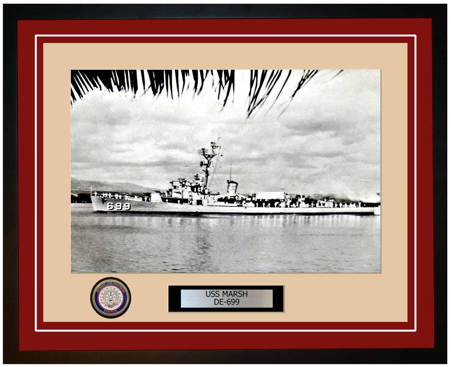 USS Marsh DE-699 Framed Navy Ship Photo Burgundy