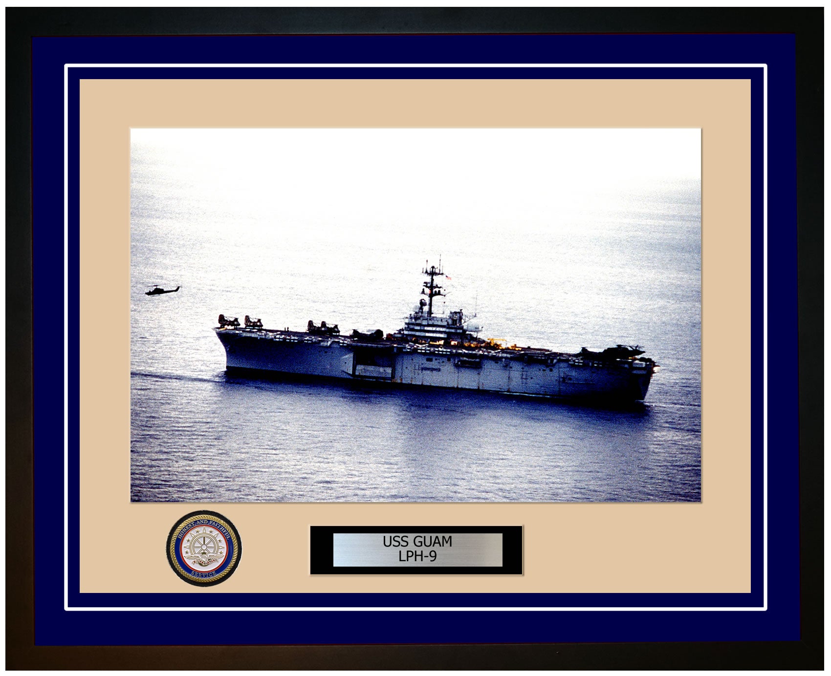 USS Guam LPH-9 Framed Navy Ship Photo Blue