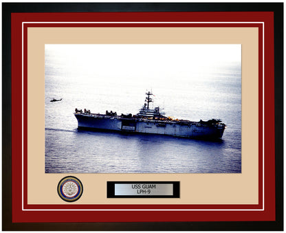 USS Guam LPH-9 Framed Navy Ship Photo Burgundy