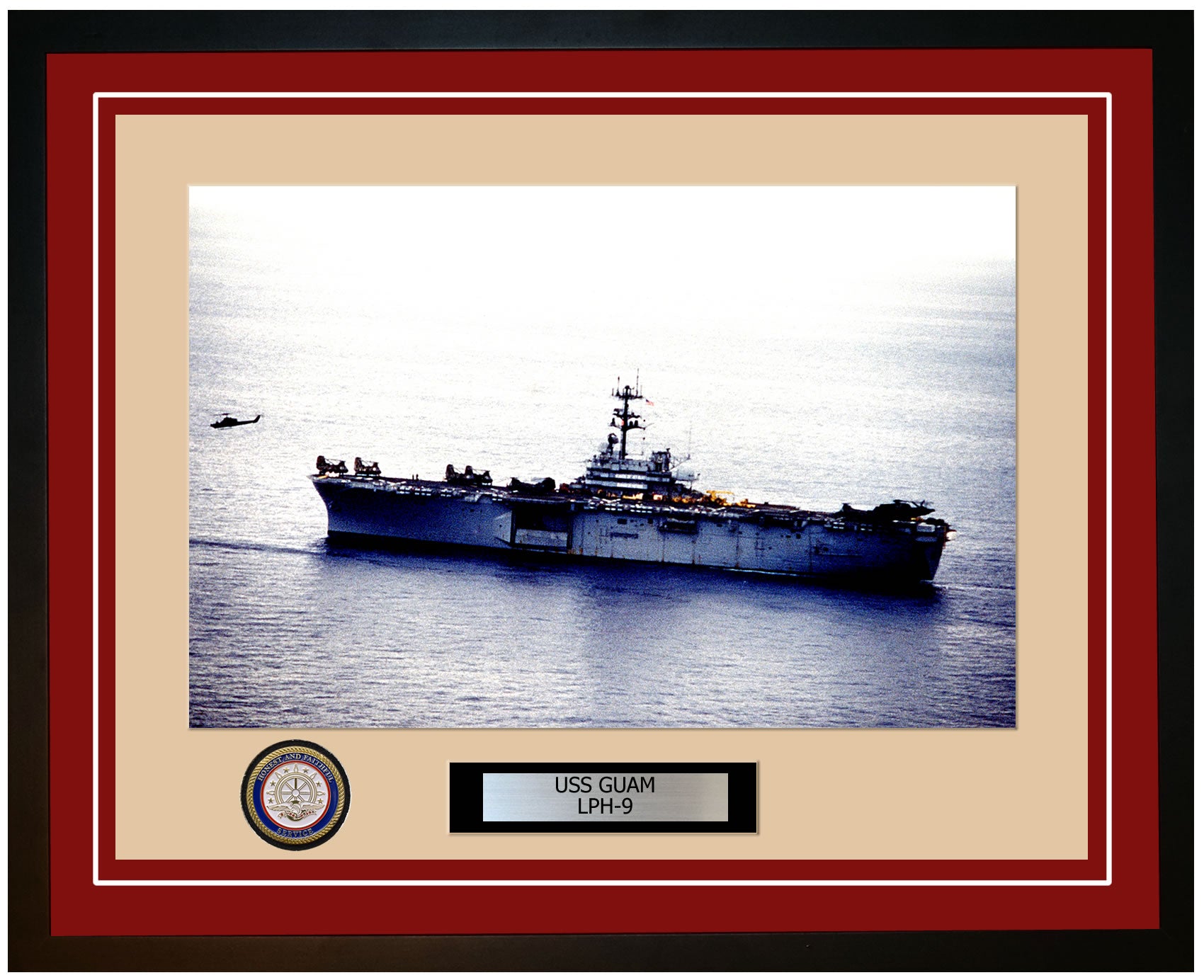 USS Guam LPH-9 Framed Navy Ship Photo Burgundy