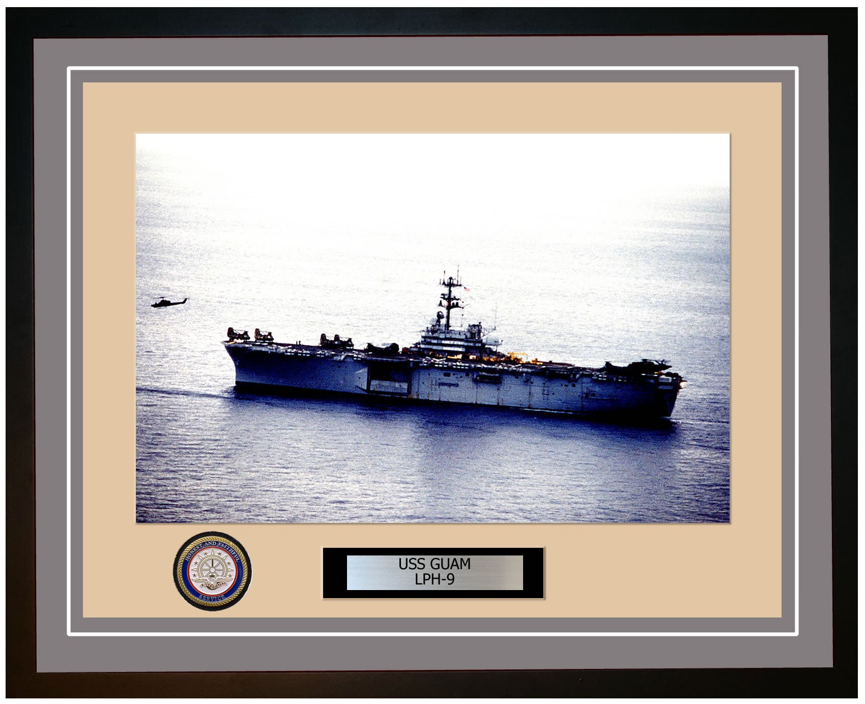 USS Guam LPH-9 Framed Navy Ship Photo Grey