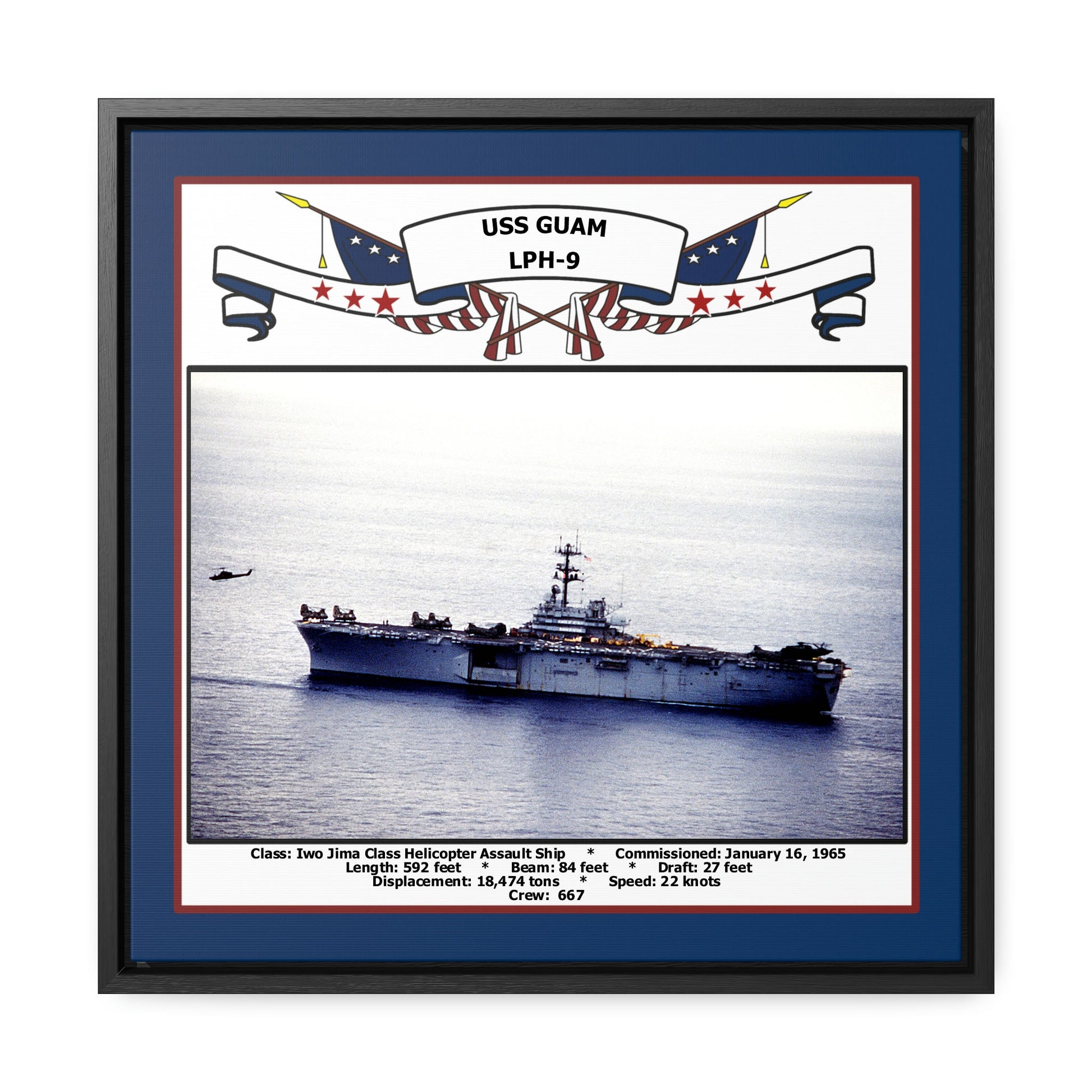 USS Guam LPH-9 Navy Floating Frame Photo Front View