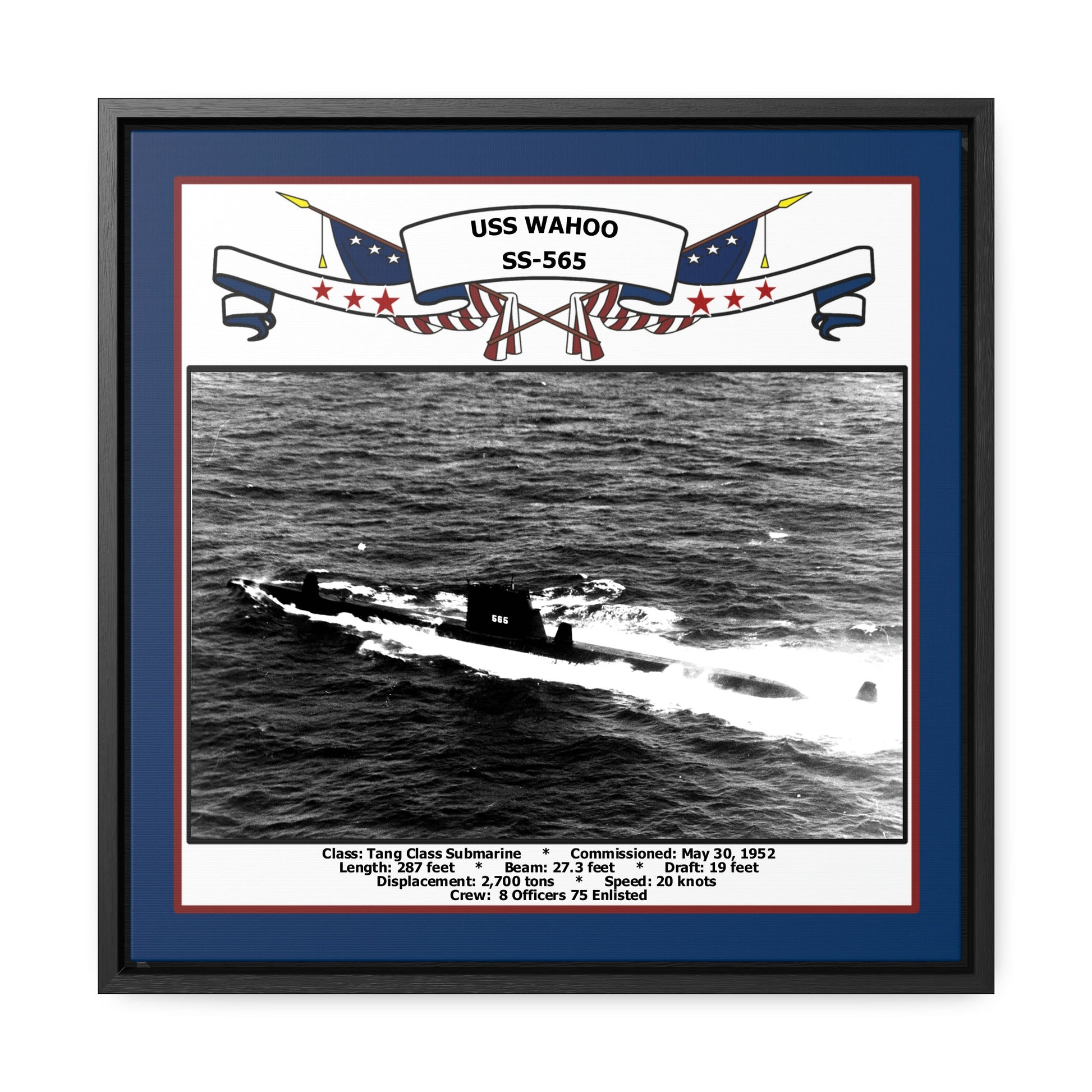 USS Wahoo SS-565 Navy Floating Frame Photo Front View