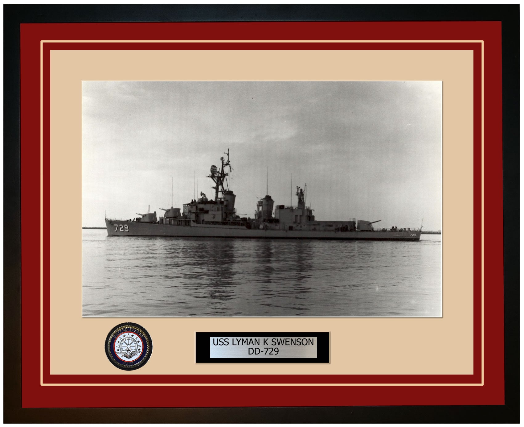 USS LYMAN K SWENSON DD-729 Framed Navy Ship Photo Burgundy
