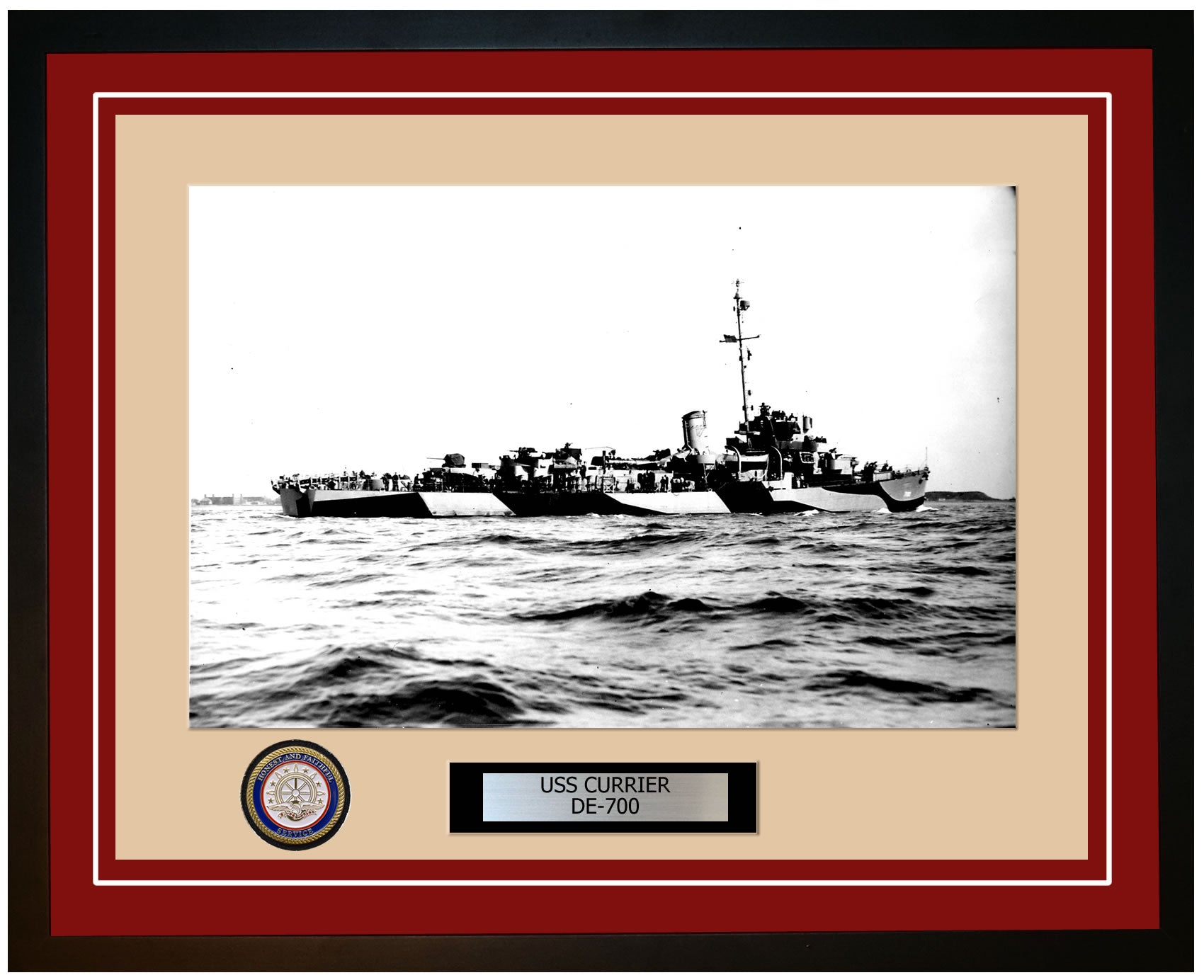 USS Currier DE-700 Framed Navy Ship Photo Burgundy