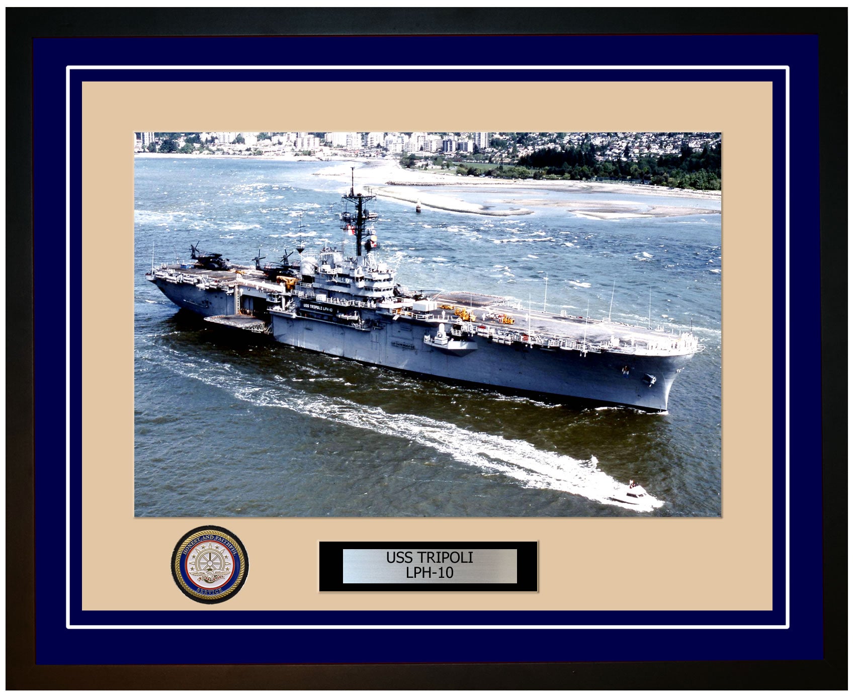 USS Tripoli LPH-10 Framed Navy Ship Photo Blue