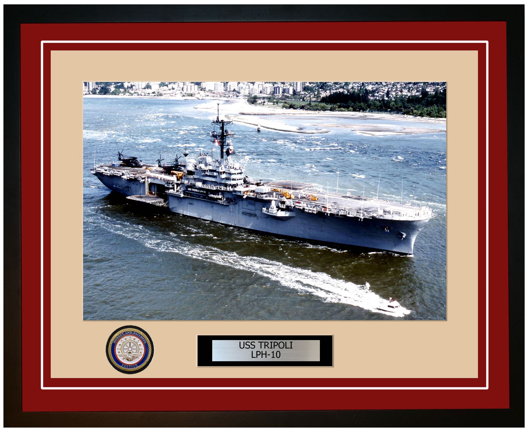 USS Tripoli LPH-10 Framed Navy Ship Photo Burgundy