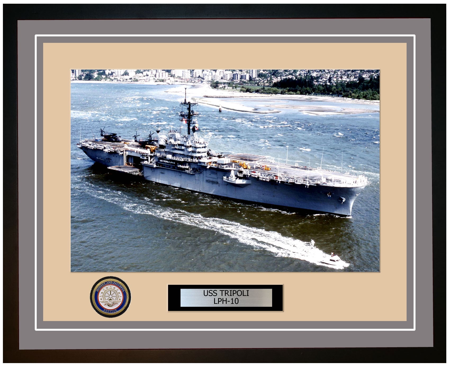 USS Tripoli LPH-10 Framed Navy Ship Photo Grey
