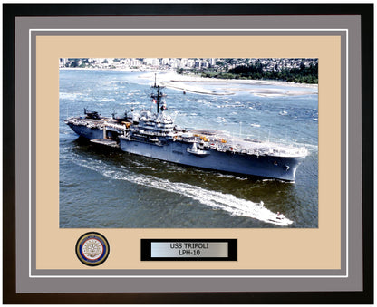 USS Tripoli LPH-10 Framed Navy Ship Photo Grey