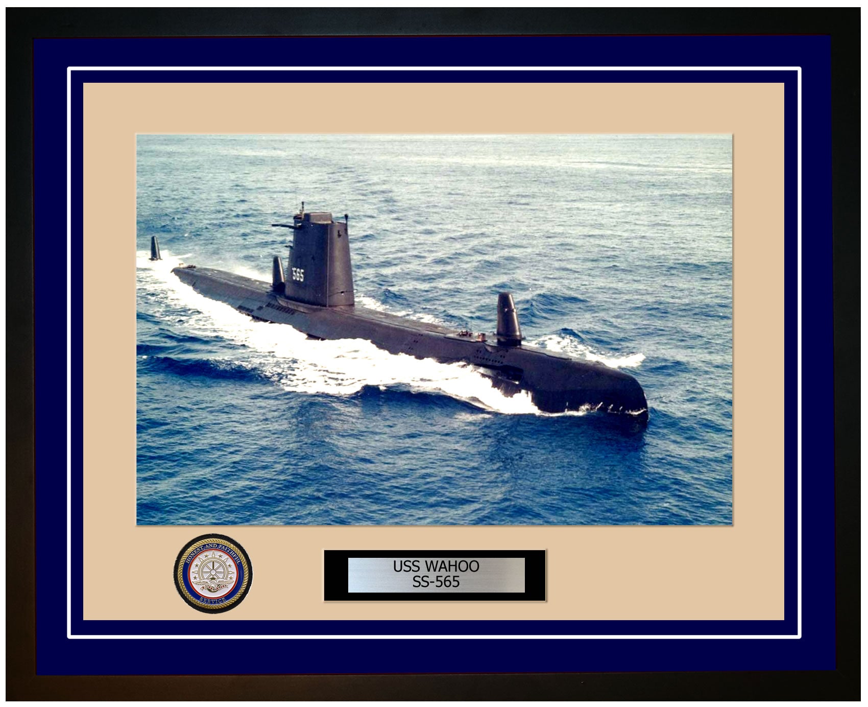 USS Wahoo SS-565 Framed Navy Ship Photo Blue