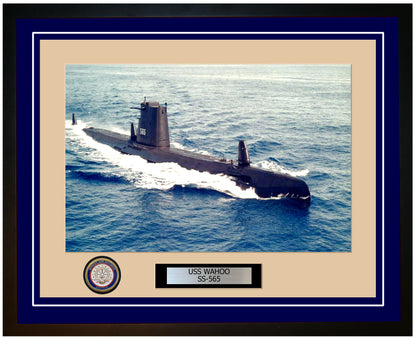 USS Wahoo SS-565 Framed Navy Ship Photo Blue