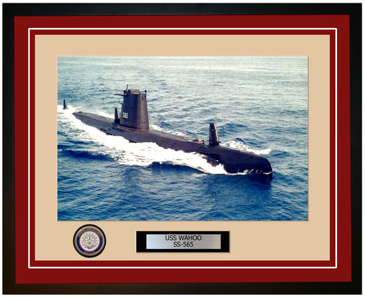 USS Wahoo SS-565 Framed Navy Ship Photo Burgundy