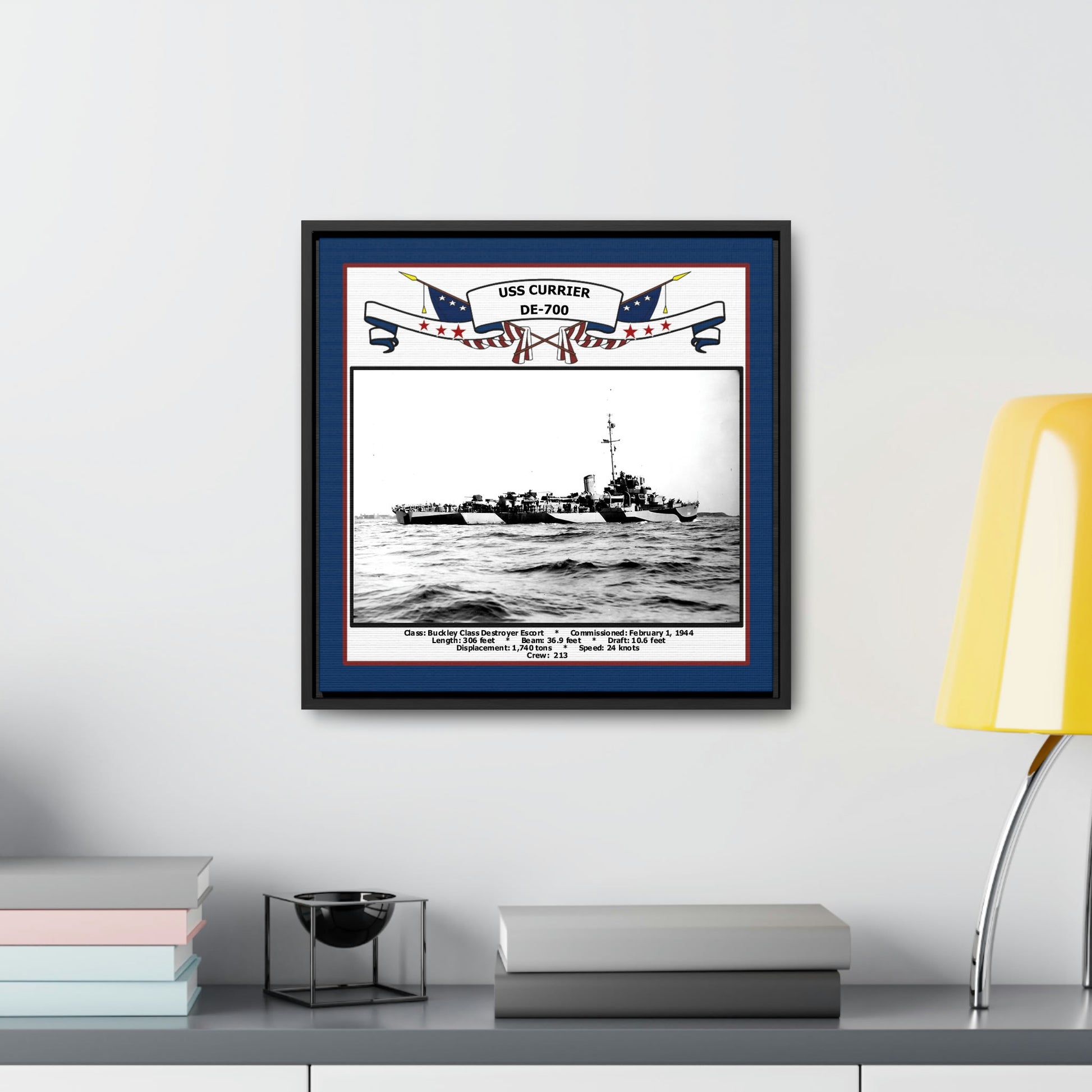 USS Currier DE-700 Navy Floating Frame Photo Desk View