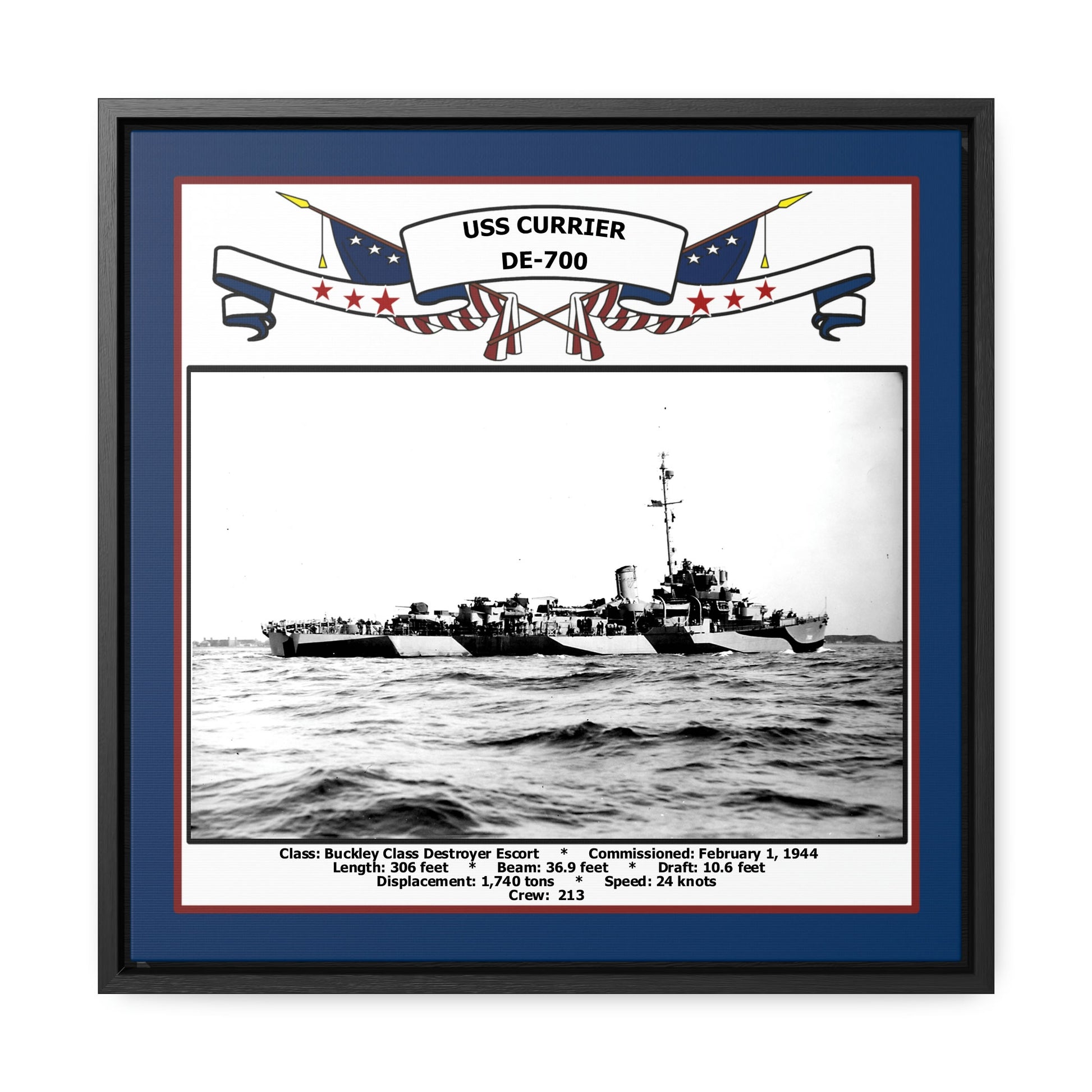 USS Currier DE-700 Navy Floating Frame Photo Front View