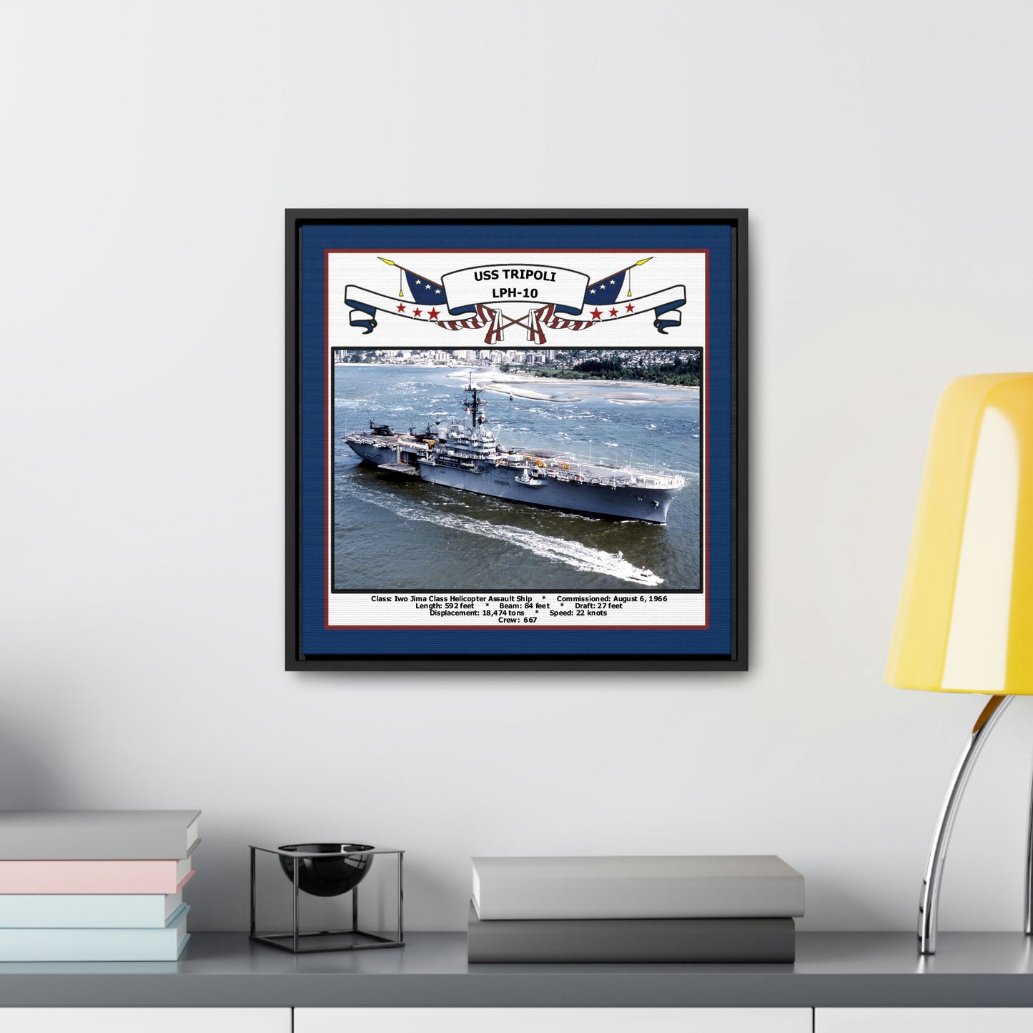 USS Tripoli LPH-10 Navy Floating Frame Photo Desk View