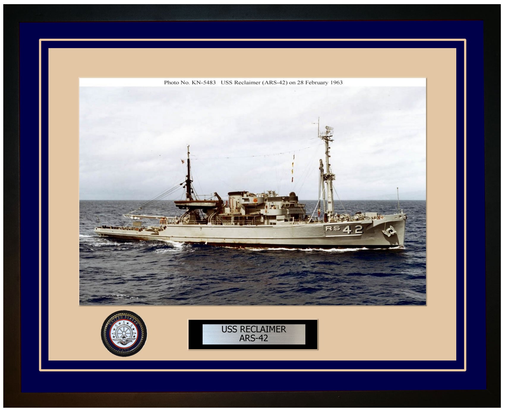 USS RECLAIMER ARS-42 Framed Navy Ship Photo Blue