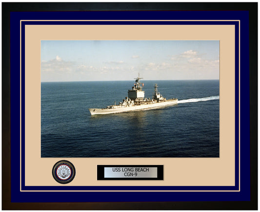 USS LONG BEACH CGN-9 Framed Navy Ship Photo Blue