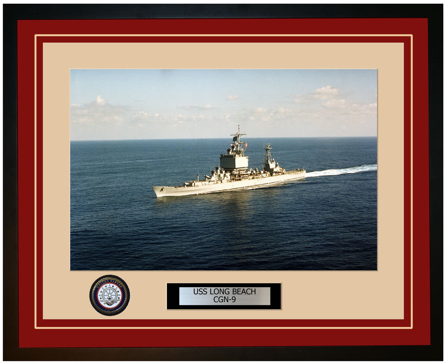USS LONG BEACH CGN-9 Framed Navy Ship Photo Burgundy