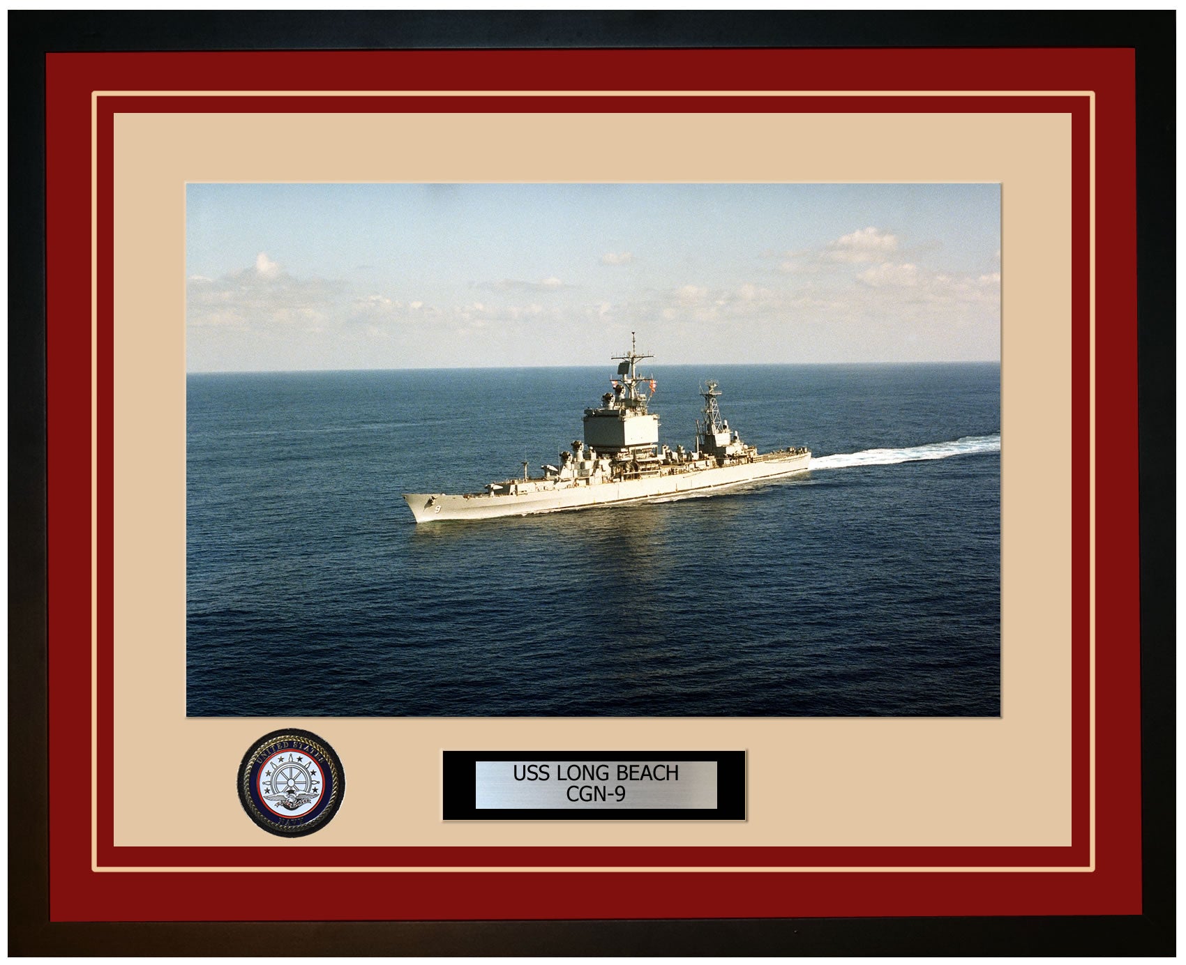 USS LONG BEACH CGN-9 Framed Navy Ship Photo Burgundy